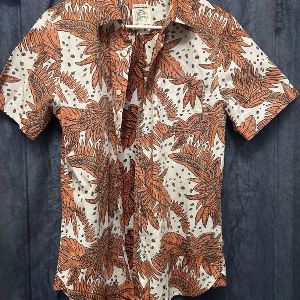 O’Neill Originals Galapagos Stone Shirt Mens Orange Floral Button Short Sleeve S
